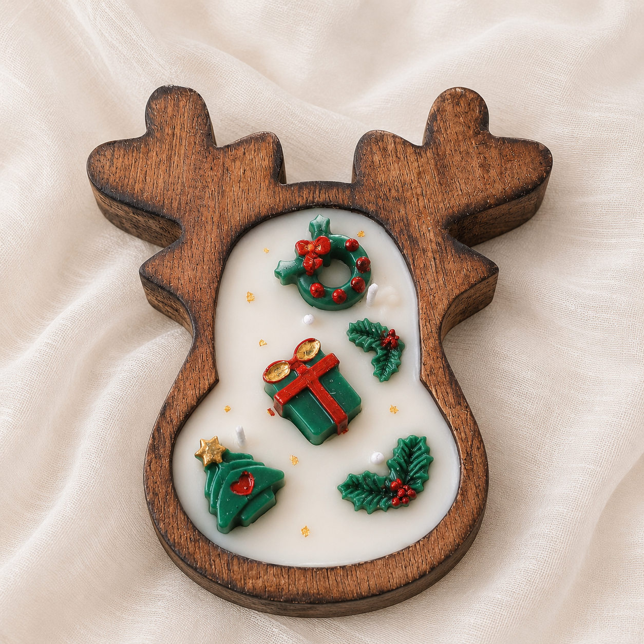 reindeer wooden log candle