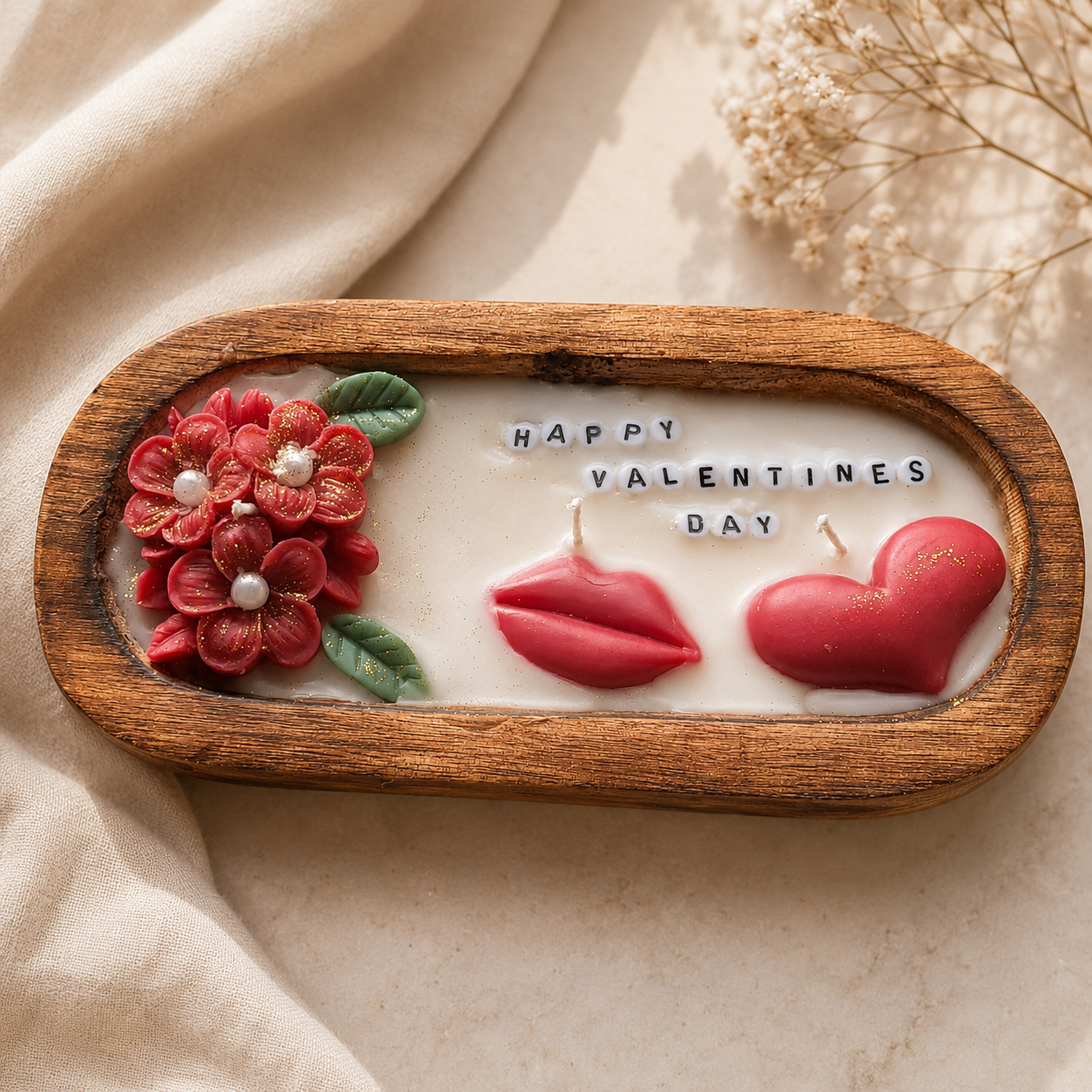 valentine wooden log candle